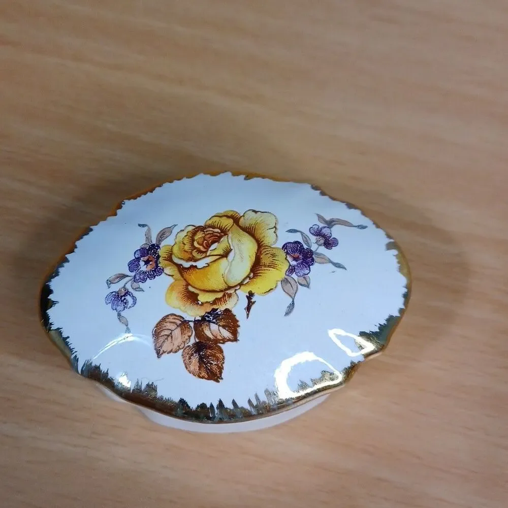 UCAGCO Japan Ceramic Painted Floral Covered Bowl Gilded Embossed Rim Vintage